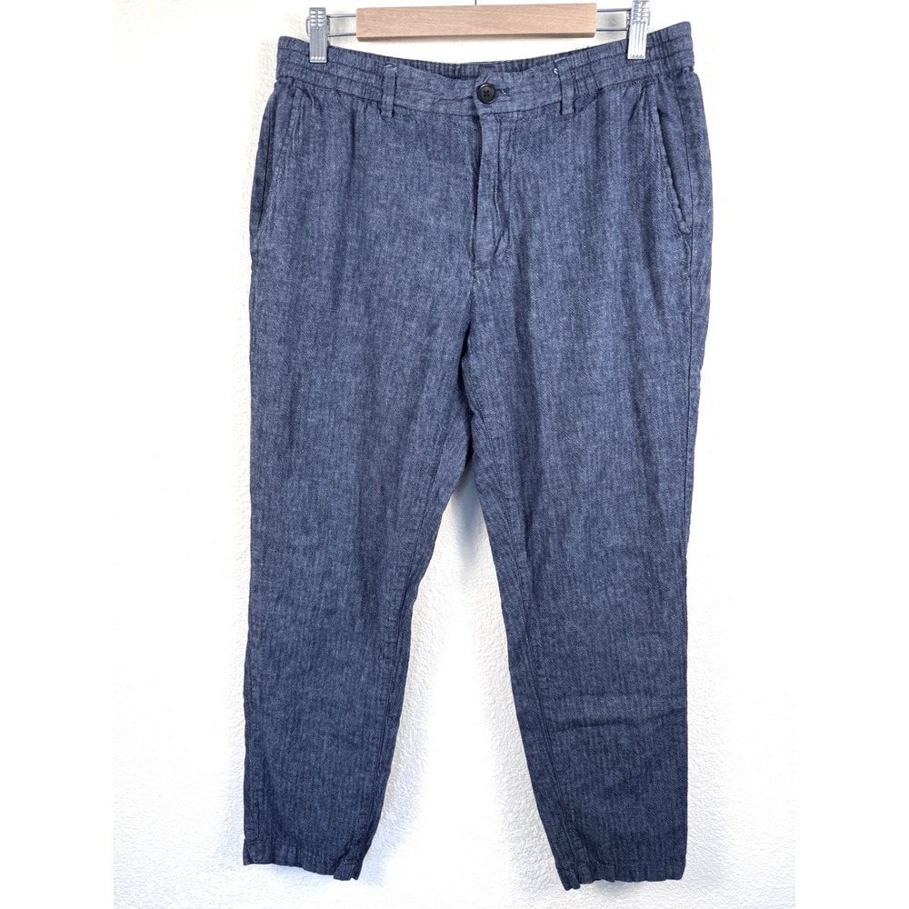 Banana Republic Mason Athletic Tapered Pants Women 33x30 Blue Linen Trousers